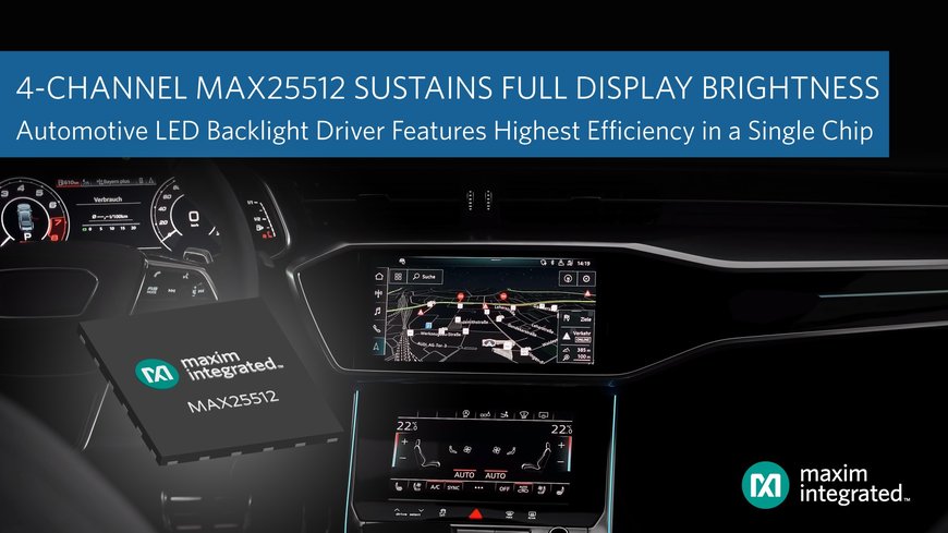 Il Driver per Retroilluminazione Automotive con Convertitore Boost Integrato di Maxim Integrated Mantiene Costante la Luminosità dei Display anche Durante l’Avviamento a Freddo